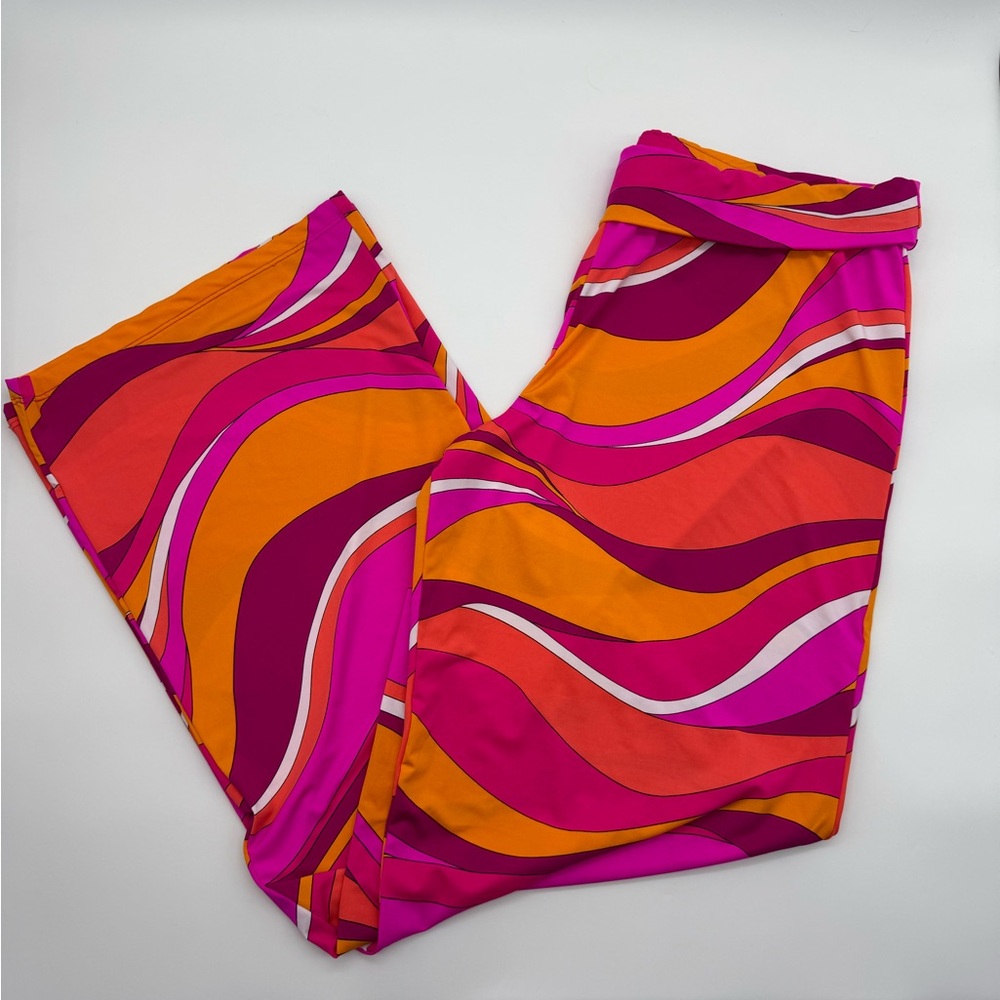 Trina Turk Vivid Vista Pink and Orange Wide Leg Cover up Pants, Size XL - Picture 3 of 12